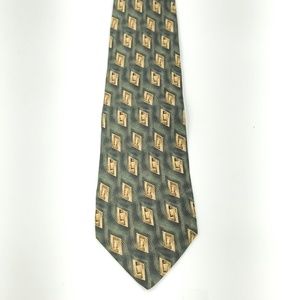 Today's Man TM Green Gold Motif Silk Necktie